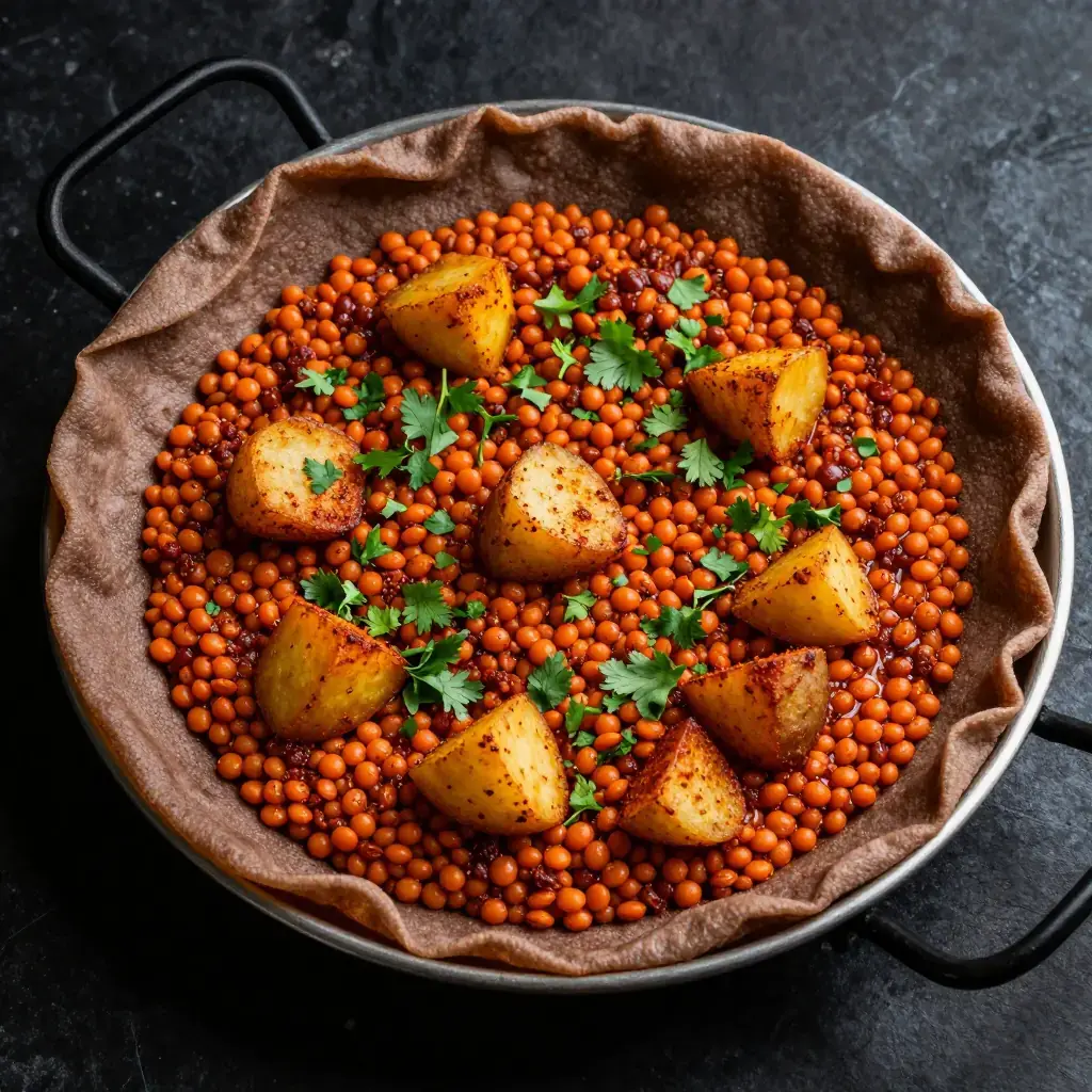 Misir Wot be Dinich Stir-Fry (Ethiopian Lentil and Potato Stir-Fry)