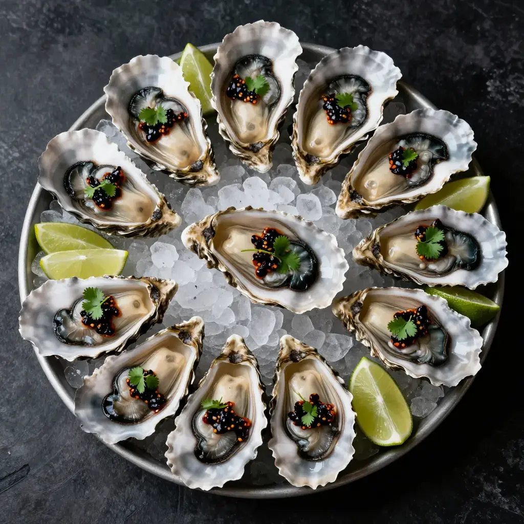 Ostiones en su Concha con Salsa Negra (Raw Oysters with Black Sauce)