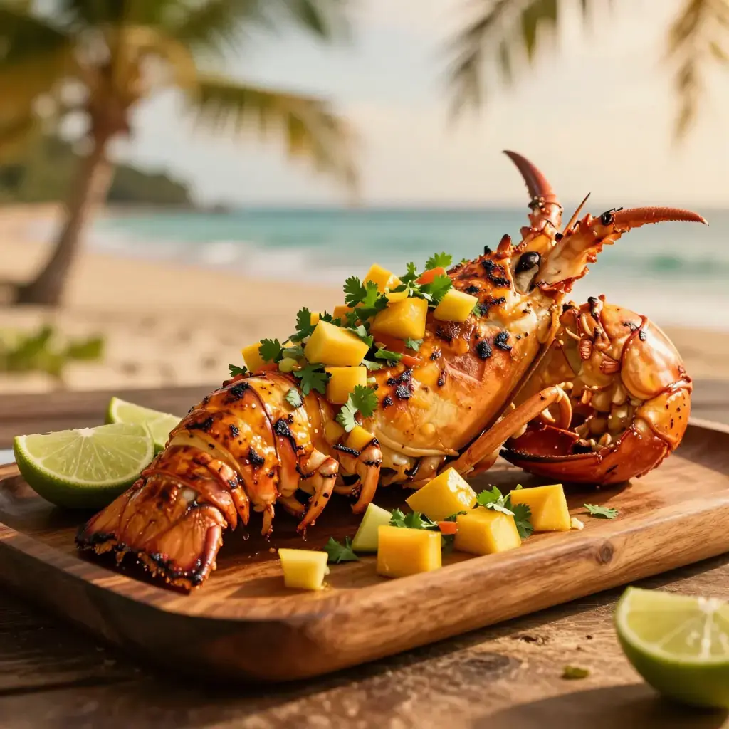 Langosta a la Cubana con Mango y Lima (Cuban Grilled Lobster with Mango-Lime Salsa)