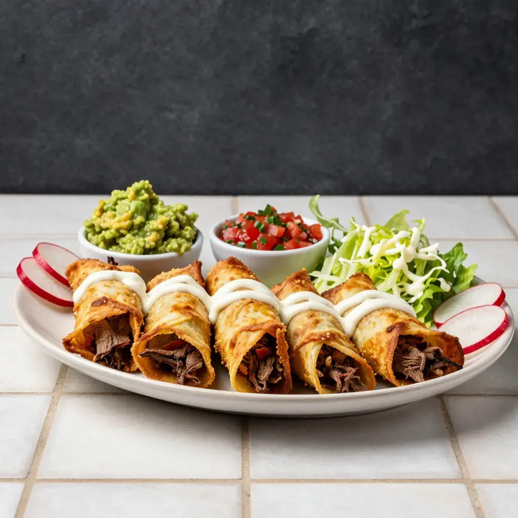Crispy Beef Flautas with Crema