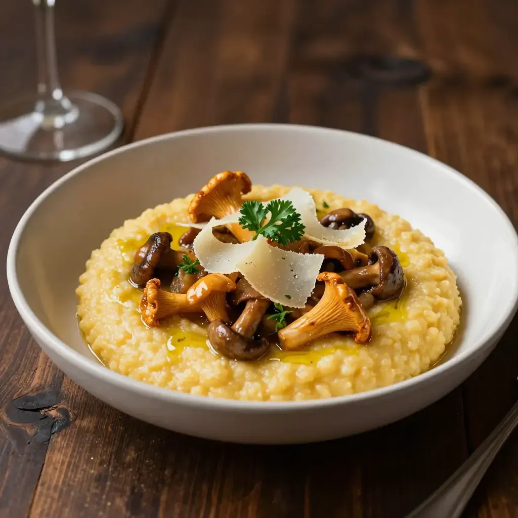 Foraged Chanterelle and Morel Ragout on Creamy Polenta