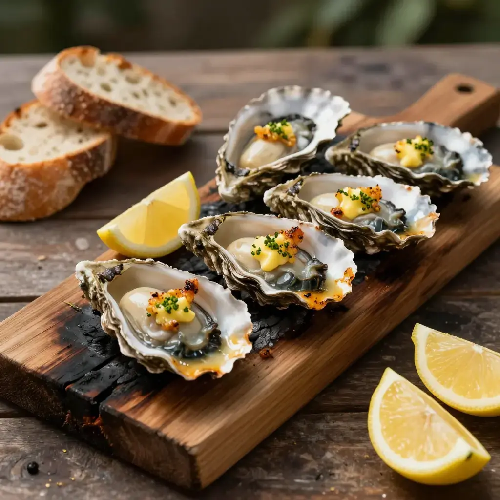 Cedar Plank Grilled Oysters with Garlic-Herb Butter